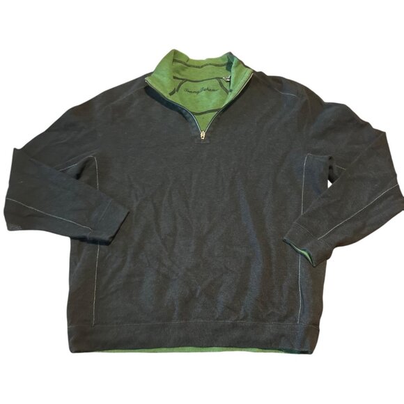 Tommy Bahama Flip Shore Reversible 1/4 Zip Pullover Sweater Men's L Navy/Olive - Picture 1 of 6
